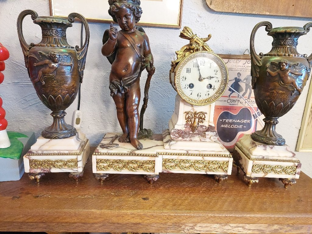 19e eeuws napoleon 3 DELIG klokkenstel, Antiek en Kunst, Antiek | Klokken, Ophalen