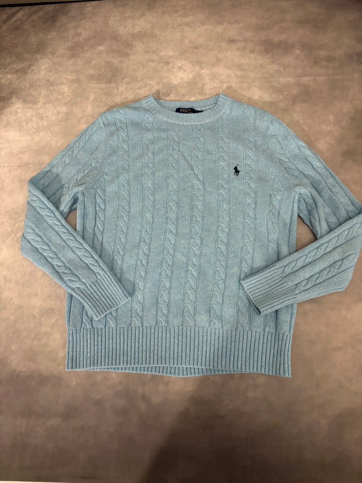 Polo Ralph Lauren Cable Knit Trui Lichtblauw – M, Ophalen of Verzenden, Zo goed als nieuw, Blauw
