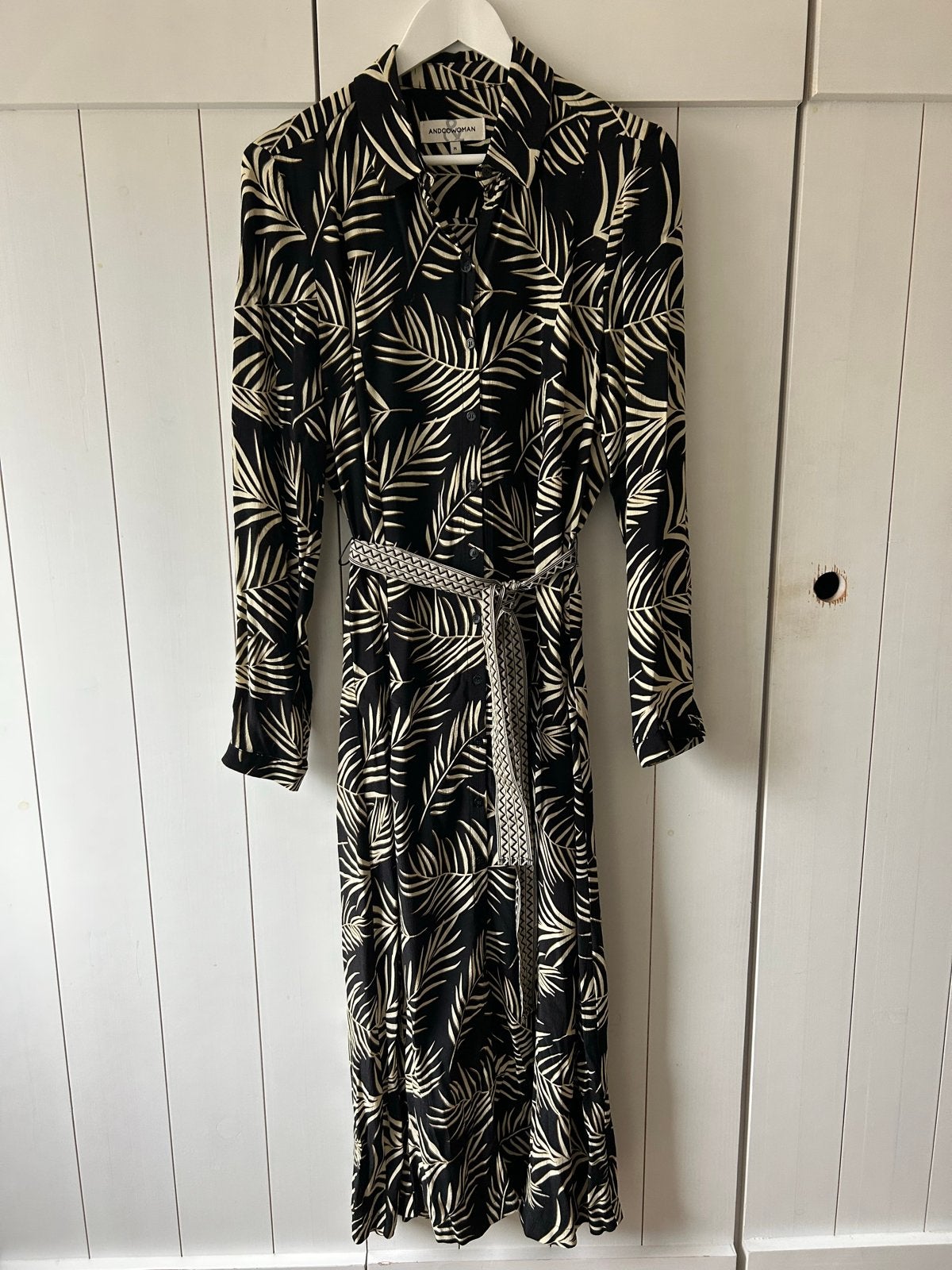 Zwarte jurk met bladprint van &Co Woman mt M, Maat 38/40 (M), Zwart, Ophalen of Verzenden, Zo goed als nieuw