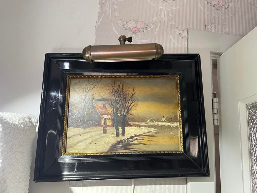 Oud schilderij met winterlandschap zonder verlichting, Ophalen