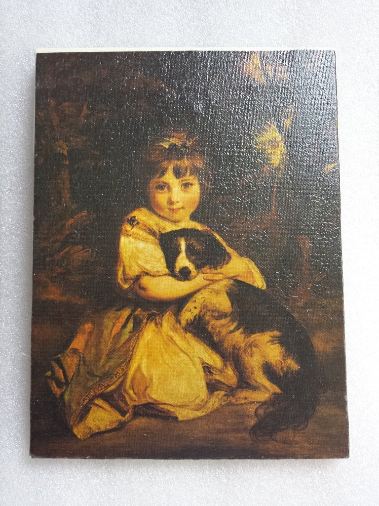 Kunstdruk Olieverf Schilderijtje <> Miss Bowles with her Dog, Minder dan 50 cm, Ophalen of Verzenden, Zo goed als nieuw, Schilderij