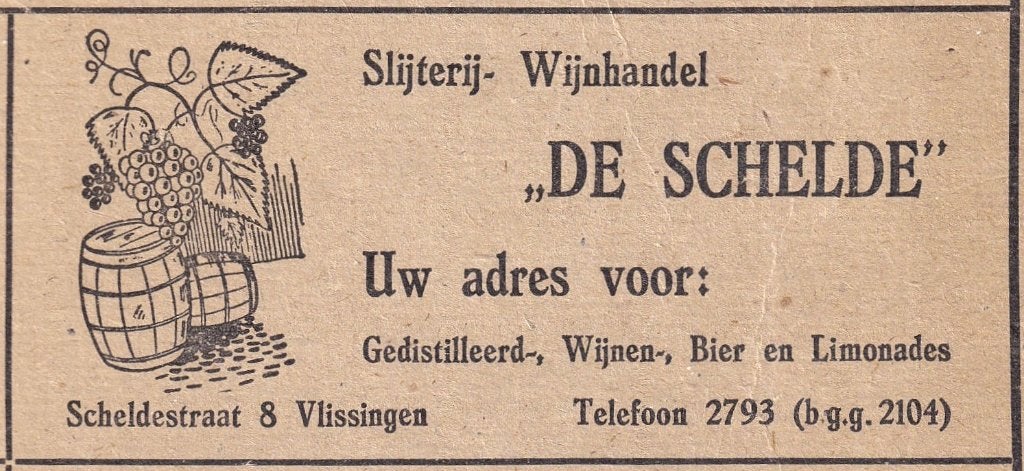 Reclame Slijterij De Schelde Vlissingen Wijn Bier Limonade, Ophalen of Verzenden, Gebruikt, Overige typen