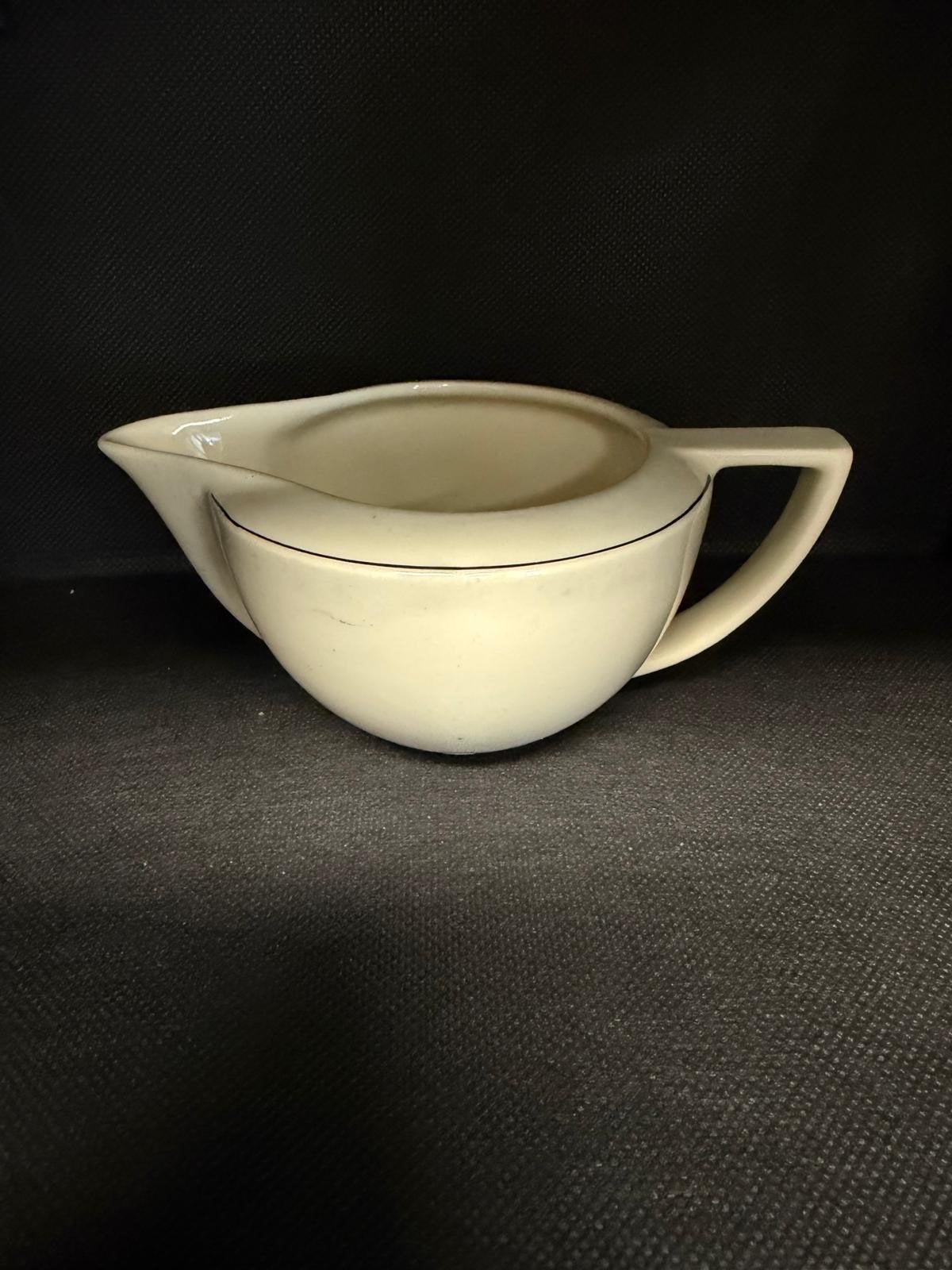 Vintage Crèmekleurige Melkkan met Zwarte Rand, Antiek en Kunst, Ophalen