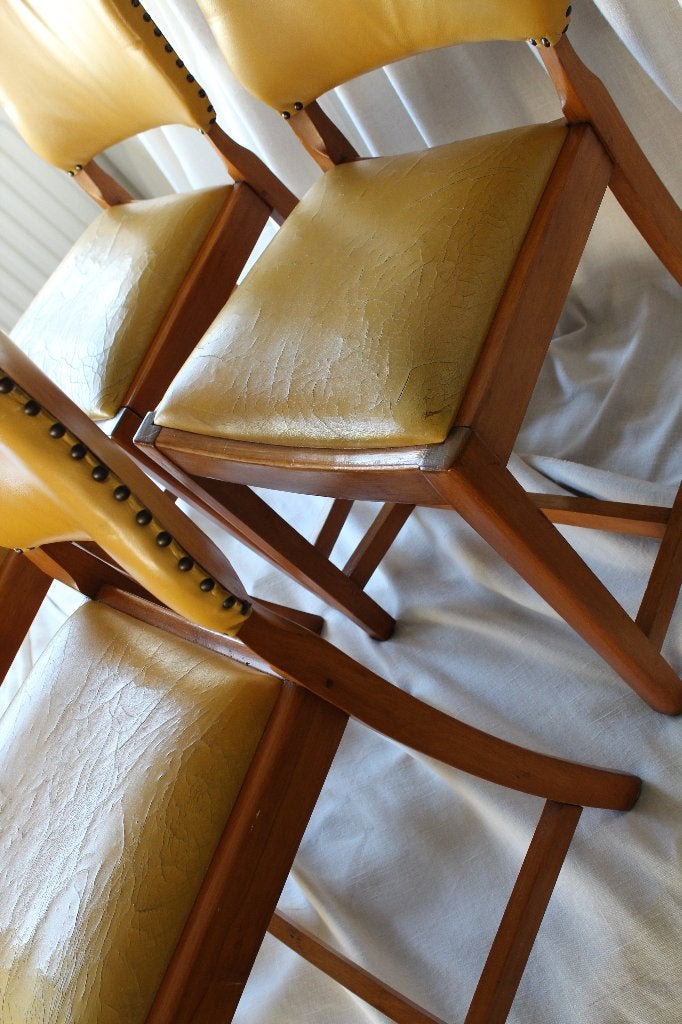 Vintage Stoelen 4 Stuks Eetkamerstoelen Geel Midcentury, Gebruikt, Overige kleuren, Vintage, Midcentury, Deens, Hout