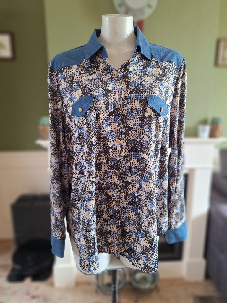 K-Design blouse 2XL XXL spijker look, K-design, Maat 46/48 (XL) of groter, Zo goed als nieuw, Verzenden