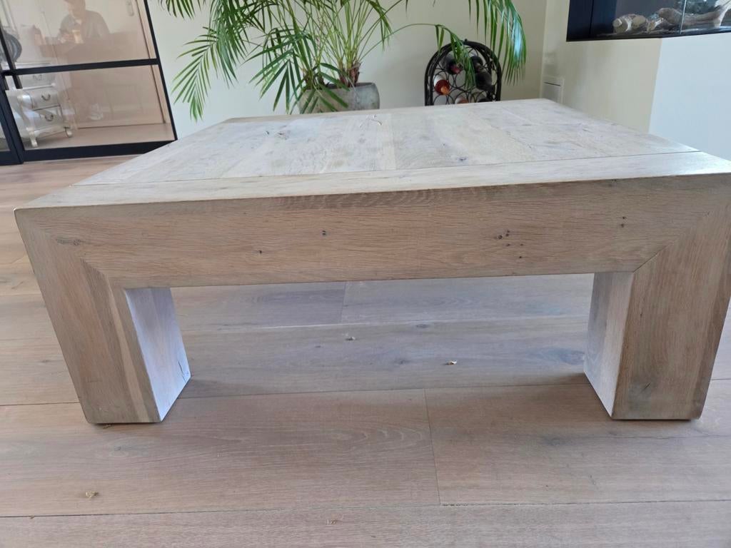 Houten salontafel grenen whitewash 90x90 cm, Ophalen, Gebruikt, 50 tot 100 cm, Vierkant