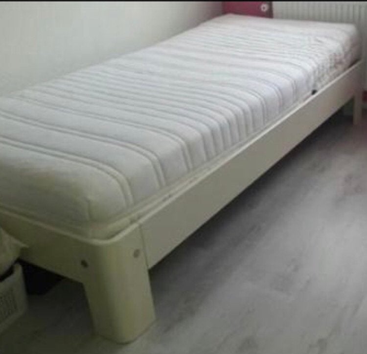 Een persoon bed, 90 cm, Eenpersoons, Wit, Hout