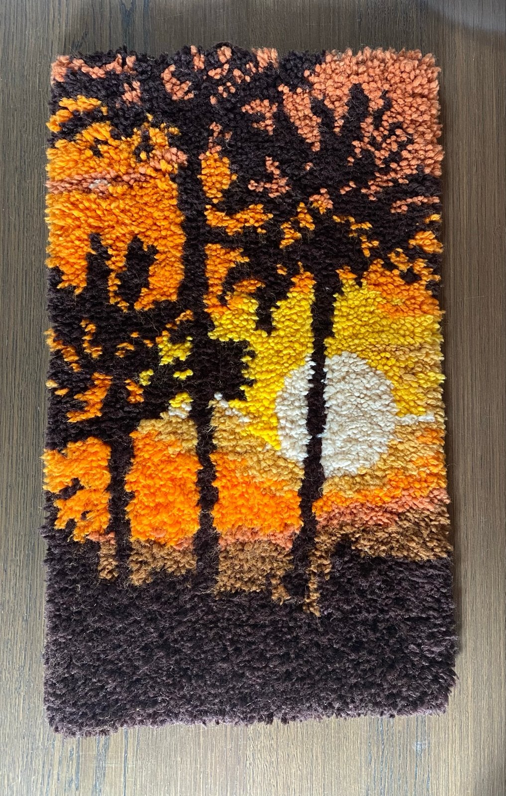 Vintage Smyrna Wandkleed Jaren '70 - Zonsondergang Bos, Ophalen of Verzenden