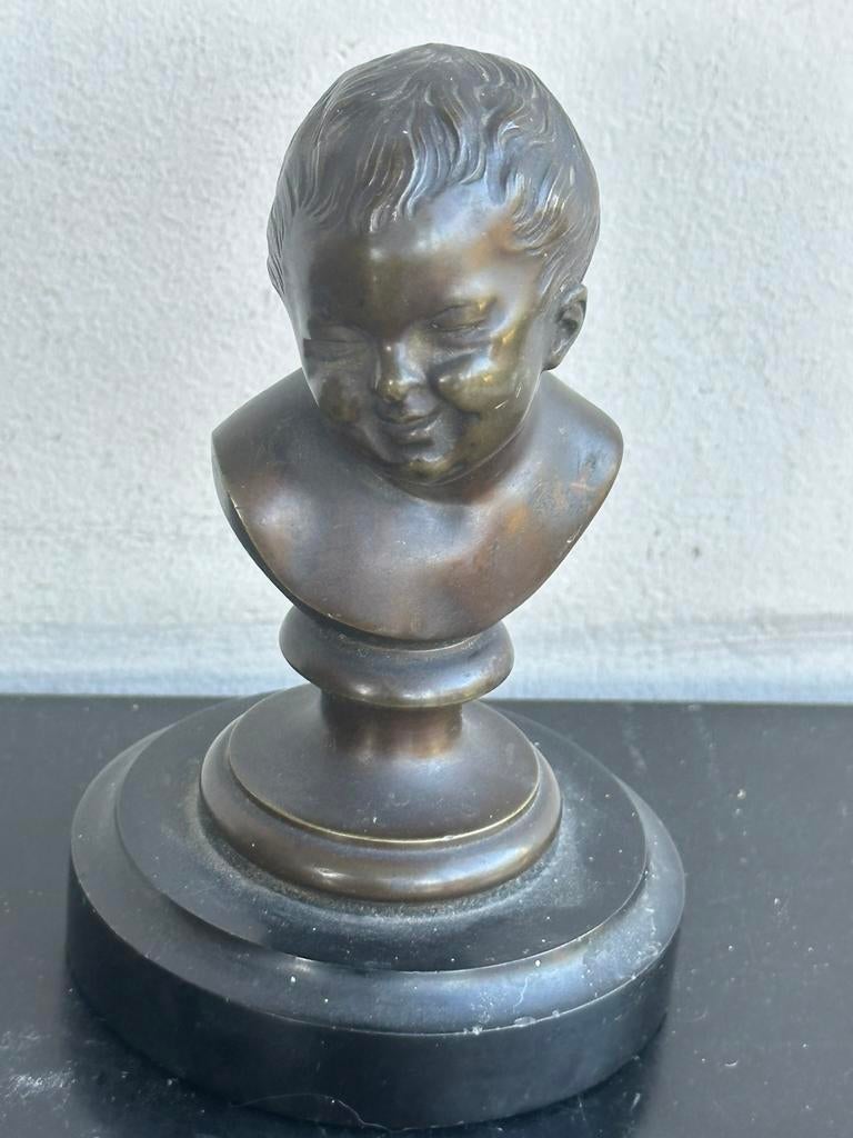 Naar Houdon bronzen beeldje 19 eeuw Lachend Jongetje, Ophalen of Verzenden