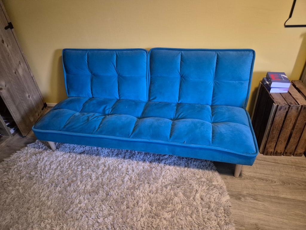 Blauwe slaapbank - 180x80cm (bed 110cm), Ophalen, Gebruikt, Blauw, Tweepersoons