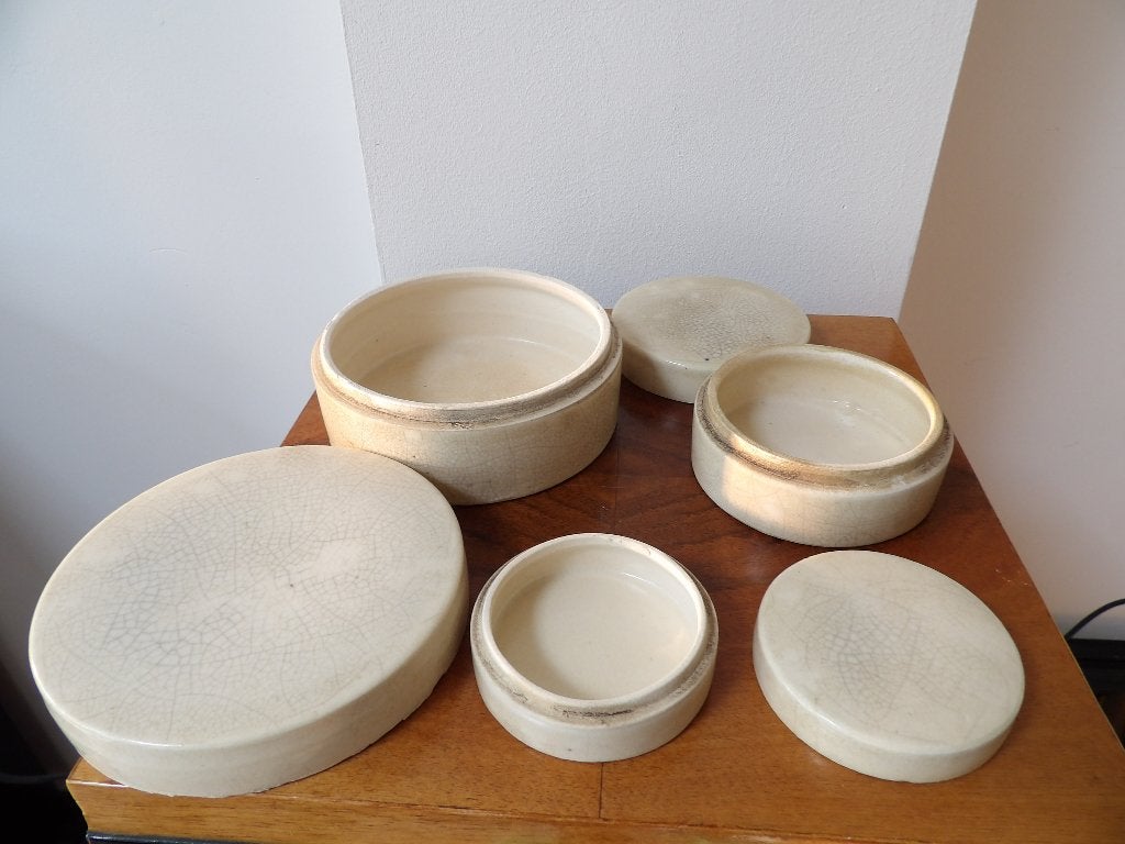 Art Deco Franse Doosjes rond, craquele Aardewerk, Antiek en Kunst, Ophalen of Verzenden
