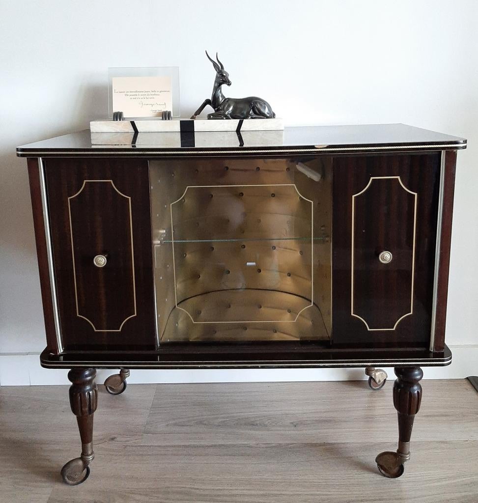 Franse vintage drankkast, bar, '60, art deco stijl, wieltjes, Huis en Inrichting, Kasten | Overige, Ophalen, Gebruikt