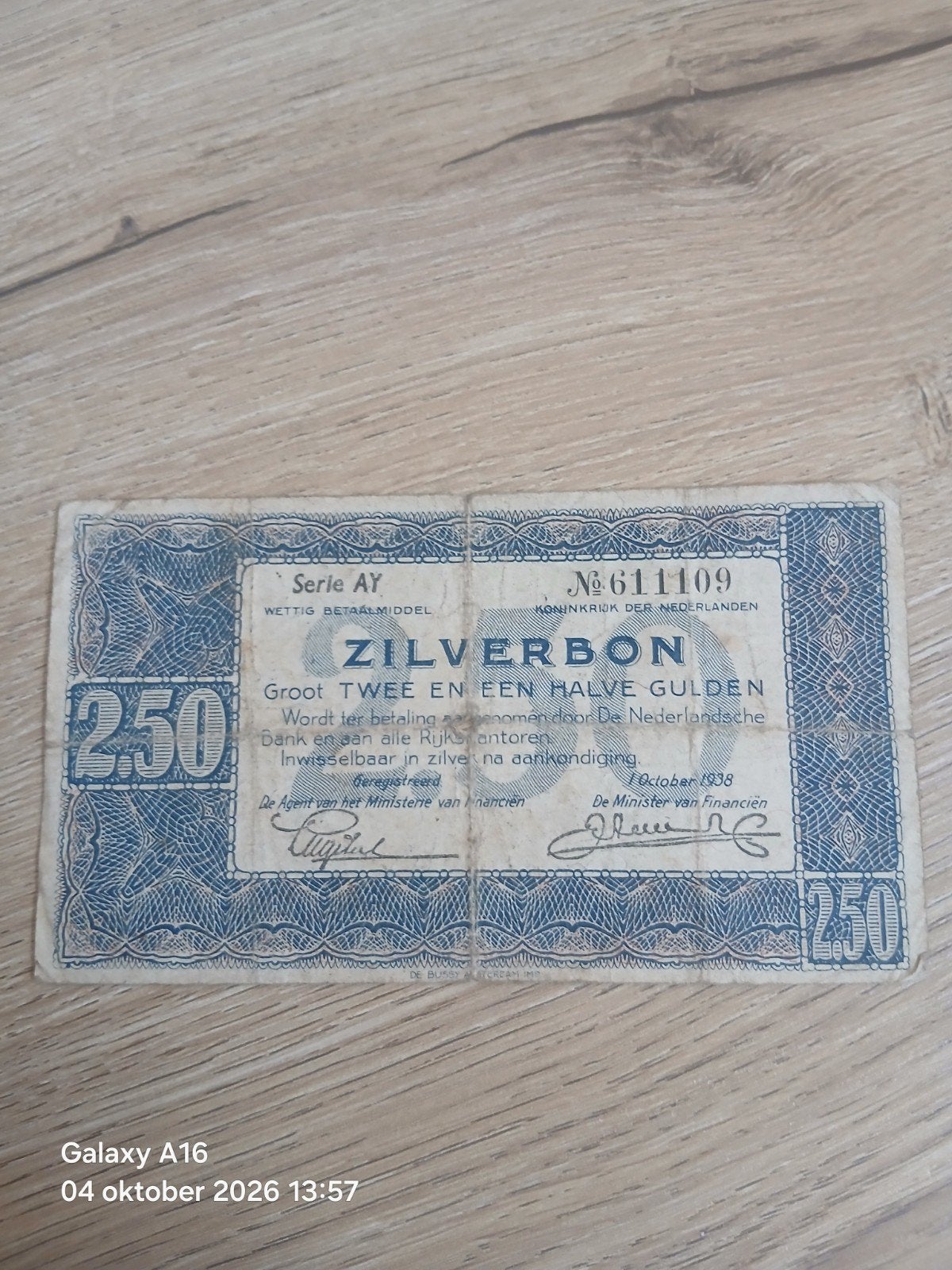 Zilverbon 2,50 Gulden 1938 - Koninkrijk der Nederlanden, Ophalen of Verzenden
