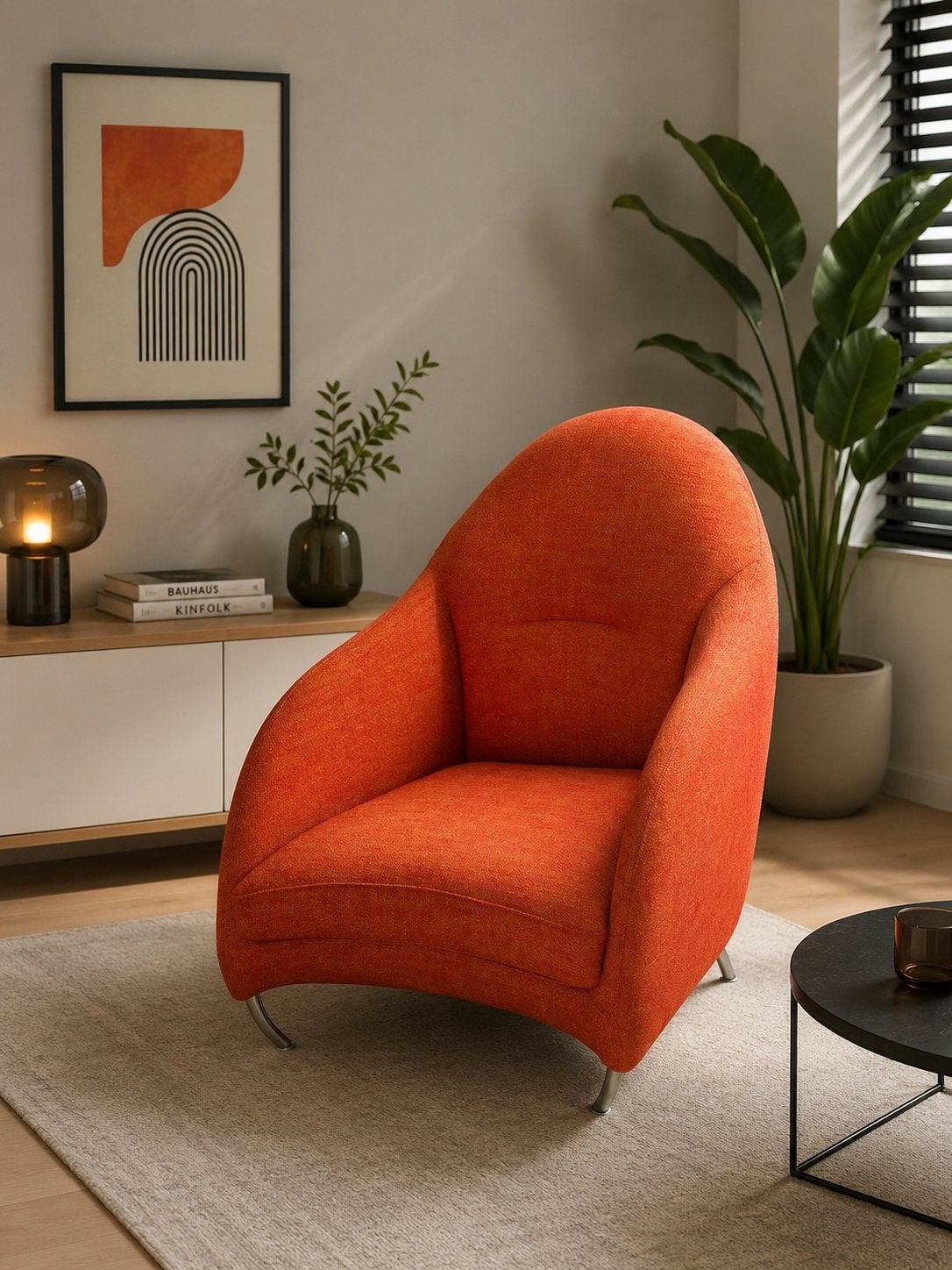 Oranje fauteuil, Ophalen, 75 tot 100 cm, Zo goed als nieuw, 75 tot 100 cm