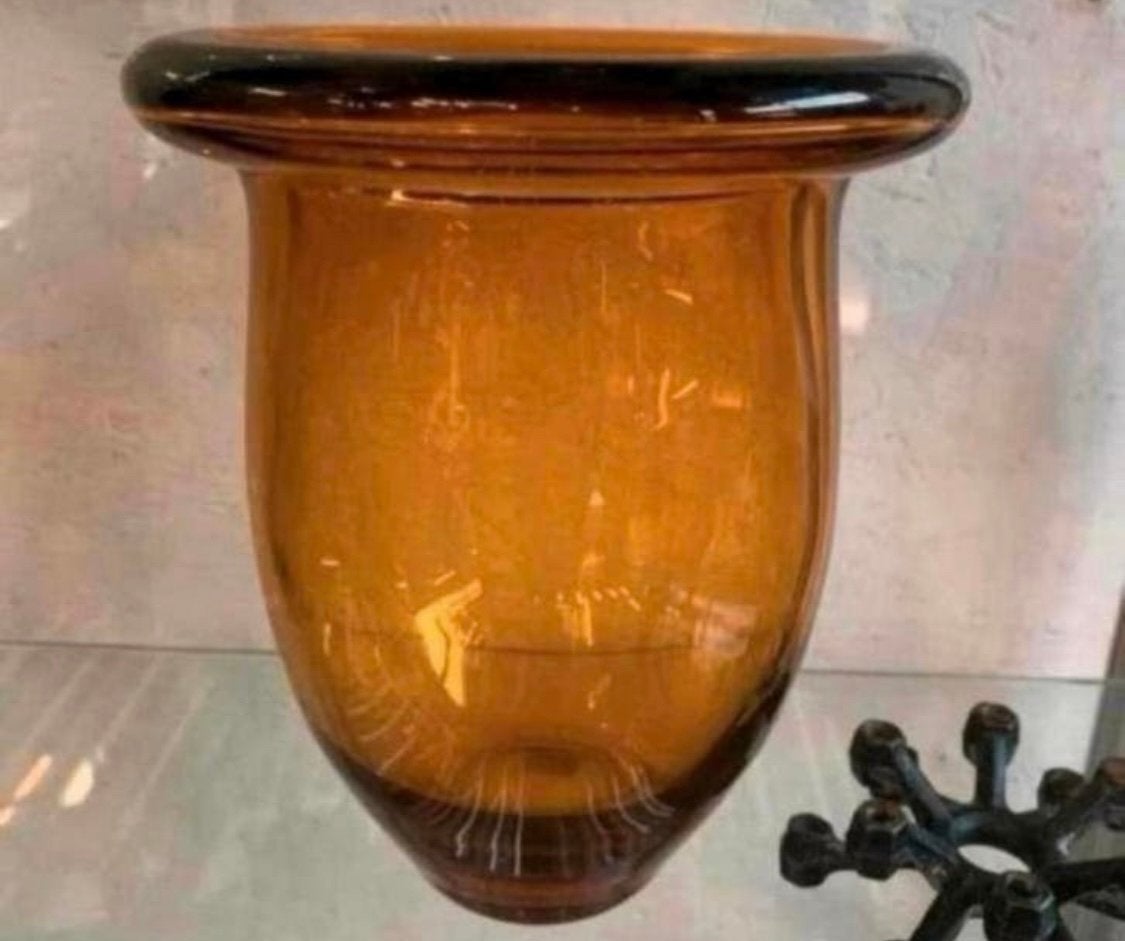 Vaas amber kleur dik glazen A.D.Copier Leerdam vaas., Verzenden