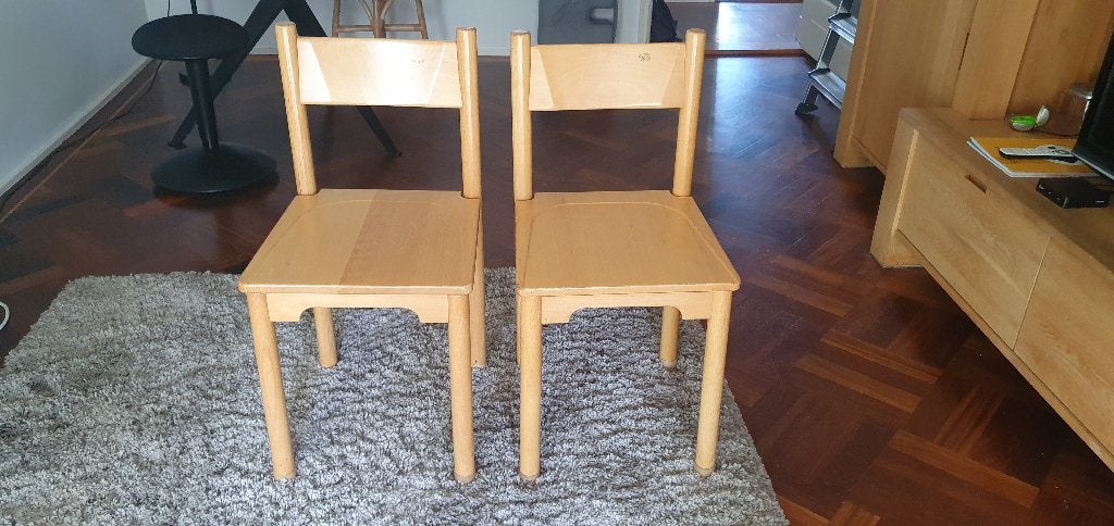 Gratis twee Schilte schoolstoelen zithoogte 46 cm, Ophalen, Gebruikt, Twee, Bruin