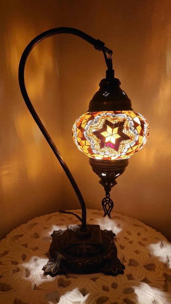 Diverse Oosterse Arabische tafellamp zwanenhals glasmozaiek, Oosters Arabisch 1001nacht Boho Ibiza Marrakech Marokkaans Turks