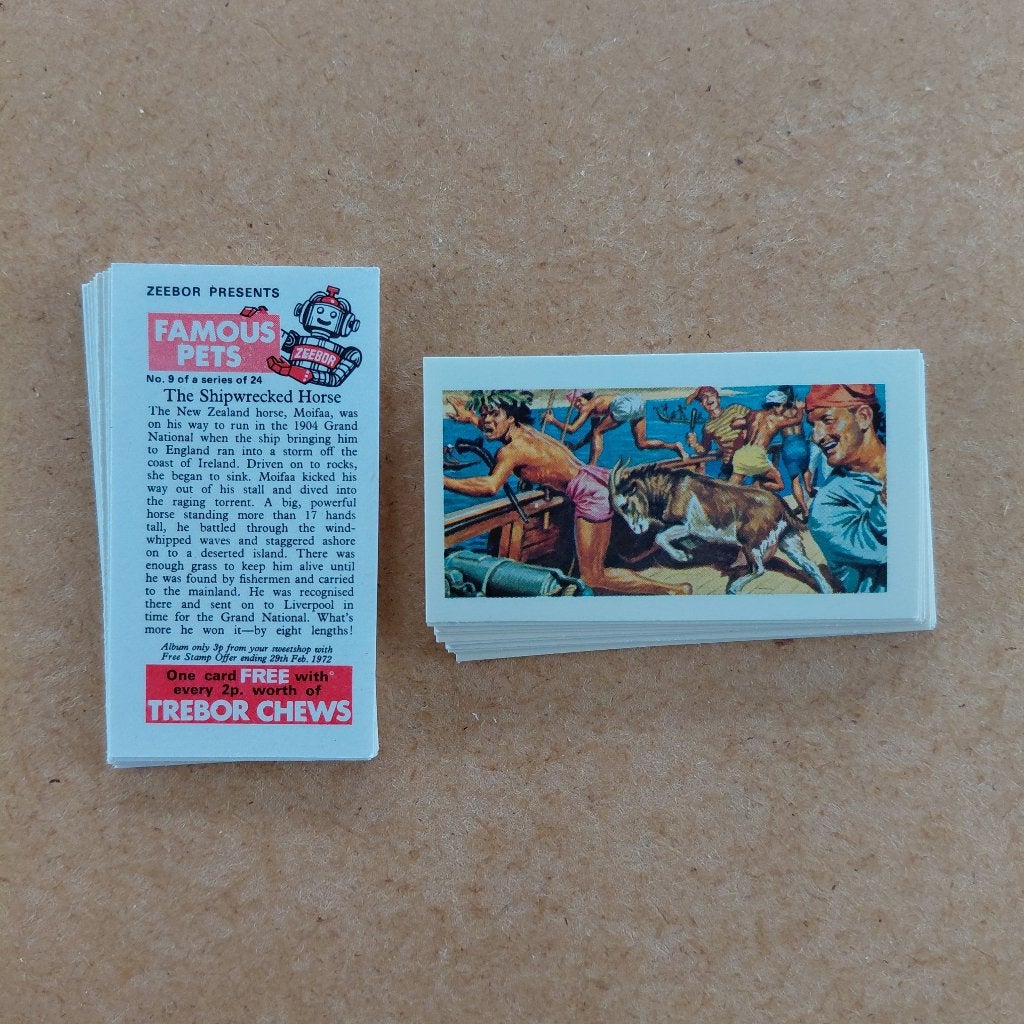 Famous Pets complete set 24 gum cards Trebor chews 1972, Ophalen, Zo goed als nieuw