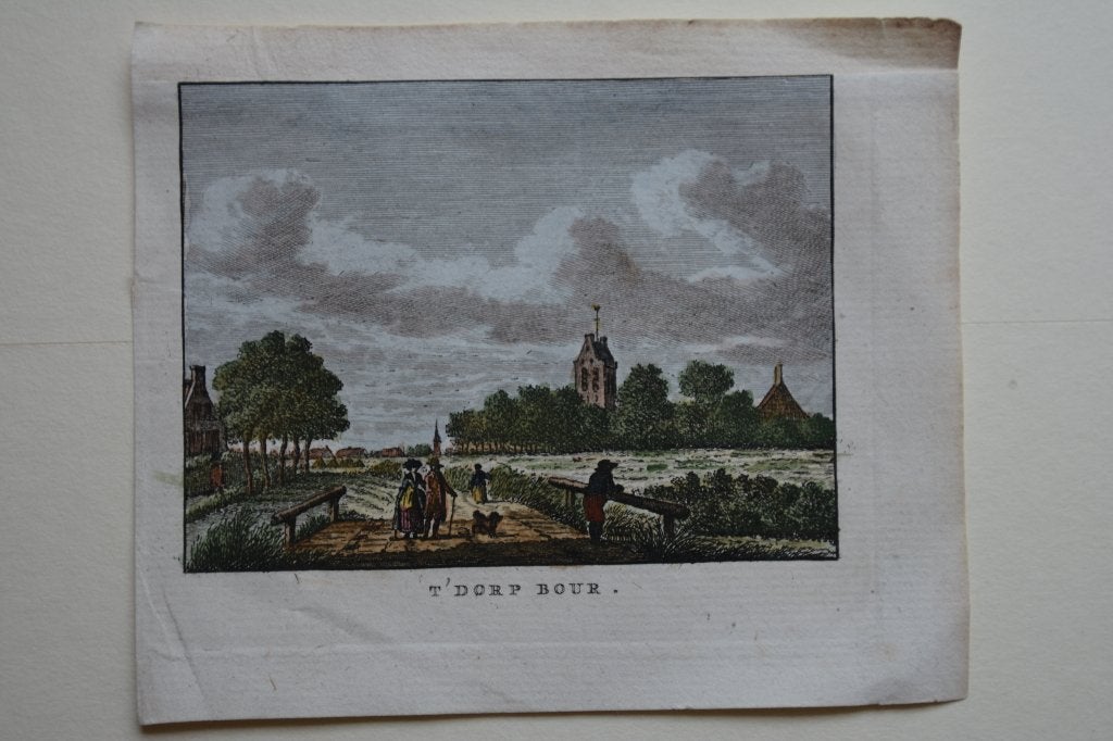 BOUR Terpdorp GEM. WAALHOEKE FR. GEKLEURDE Bulthuis 1792 G90, Antiek en Kunst, Kunst | Etsen en Gravures, 10 cm, 7 cm, Verzenden