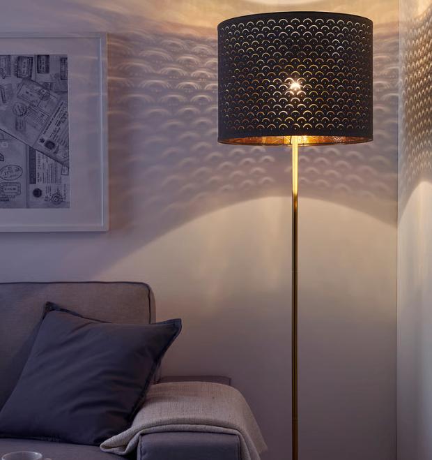 IKEA NYMÖ / SKAFTET Floor lamp, black brass, Ophalen, Zo goed als nieuw, Overige materialen, 100 tot 150 cm