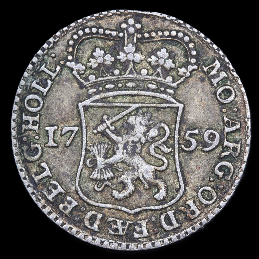 1/4e gulden Holland 1759. Zfr/ Pr., 1 gulden, Vóór koninkrijk, Zilver, Ophalen of Verzenden