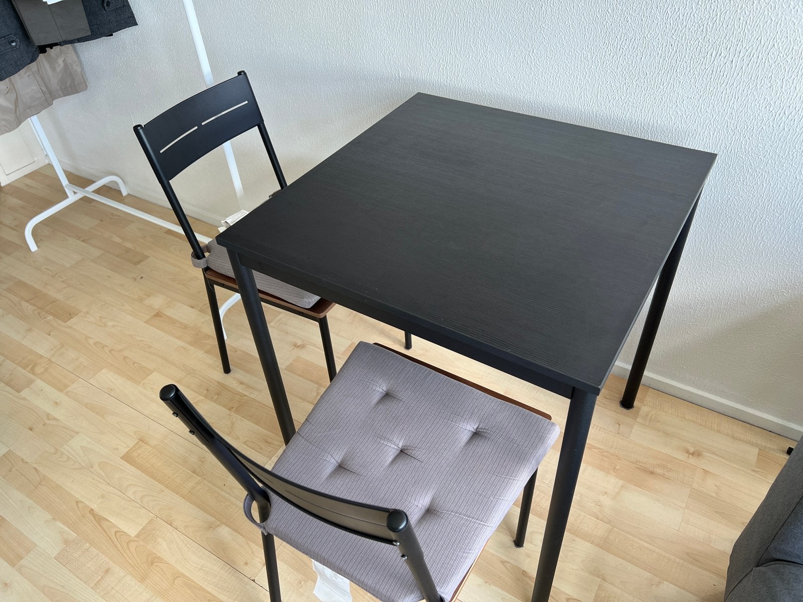 Black Ikea Dining Table with two Chairs, Ophalen, Zo goed als nieuw, Rechthoekig, 50 tot 100 cm