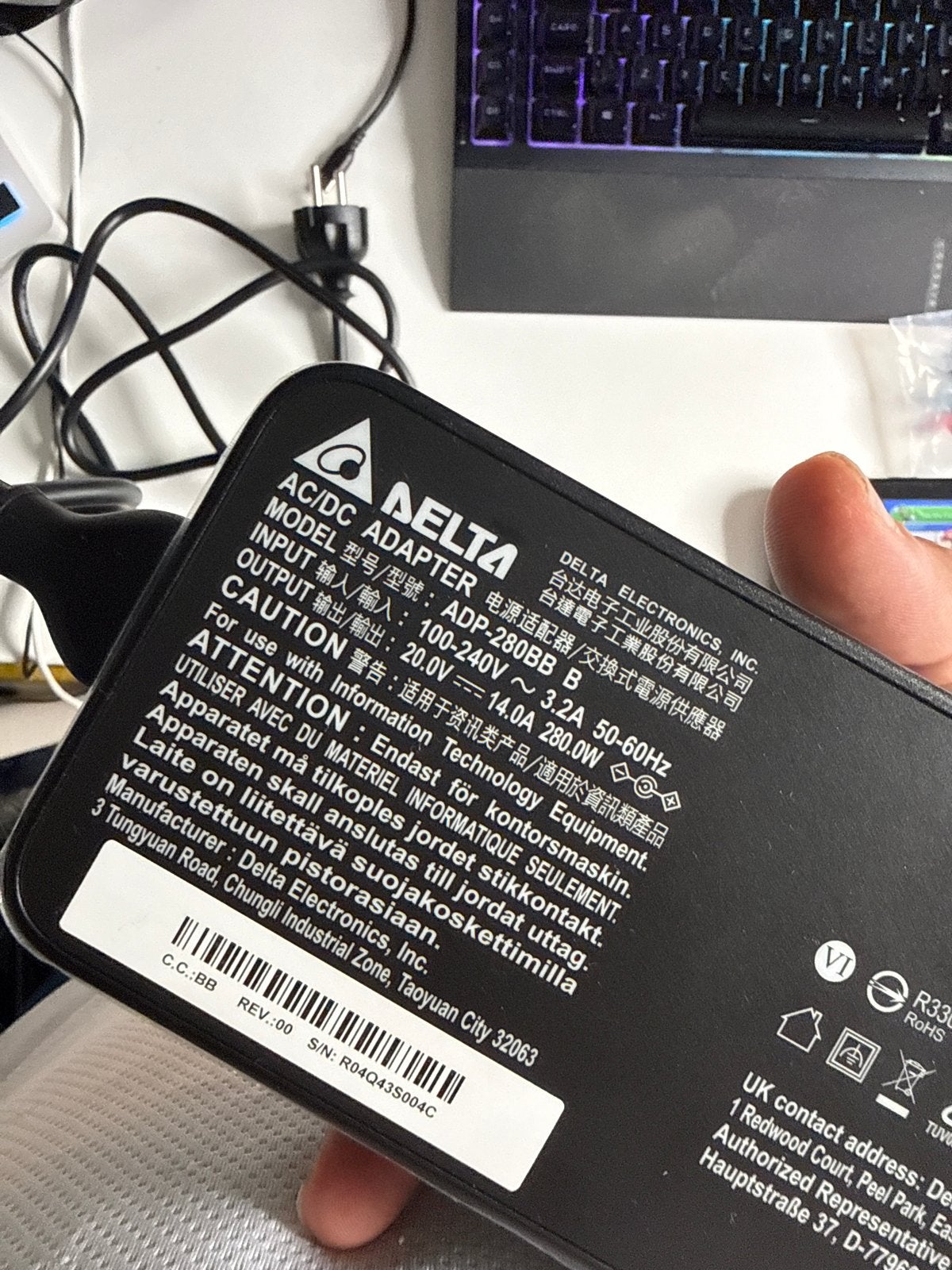 Delta AC/DC Adapter ADP-280BB B - 280W Voeding, Ophalen, Gebruikt