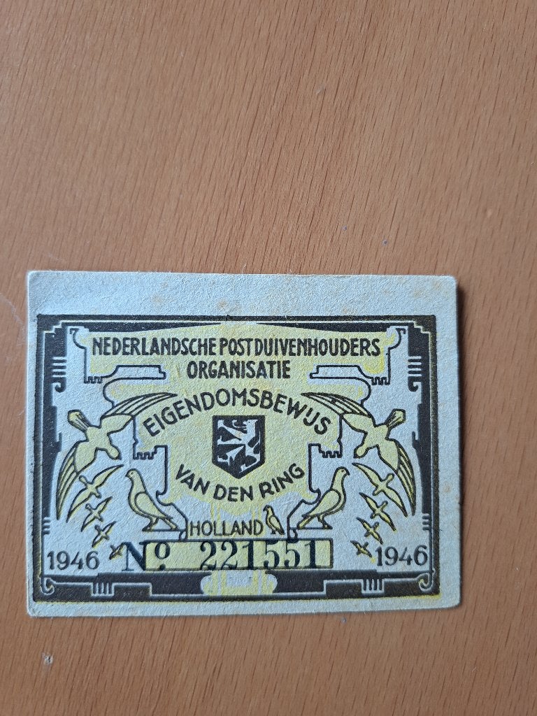 1946 Eigendomsbewijs postduiven, Ophalen of Verzenden, Gebruikt, Overige typen