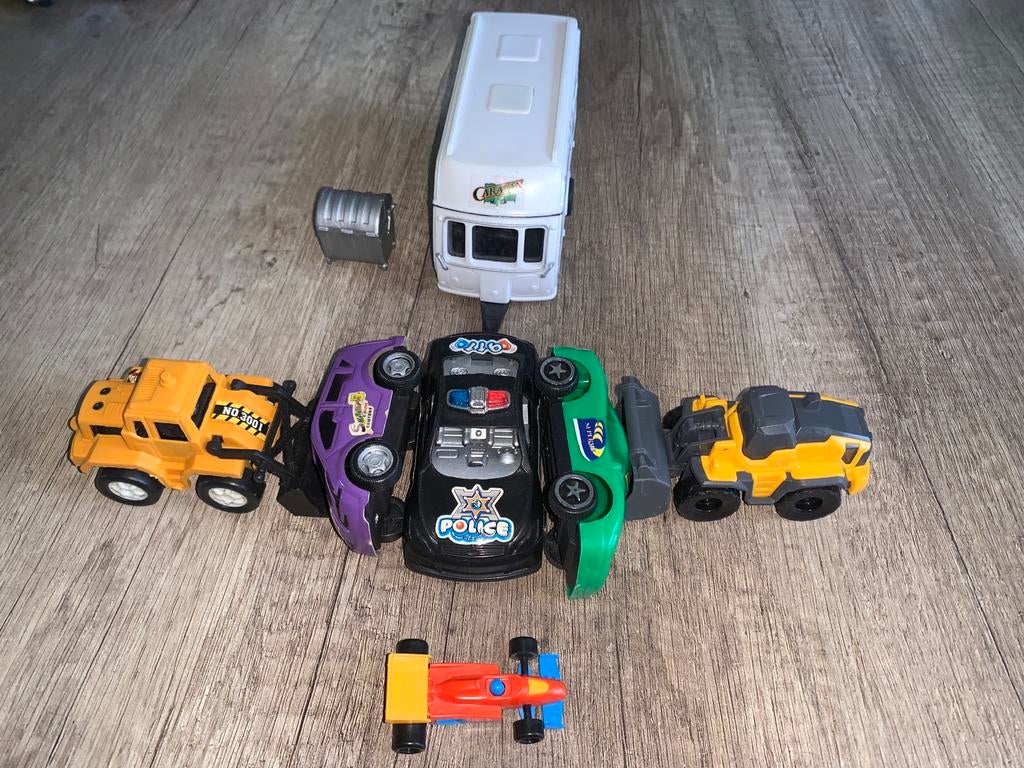 Speelgoedvoertuigen set: auto's, caravan en graafmachines, Ophalen of Verzenden, Gebruikt