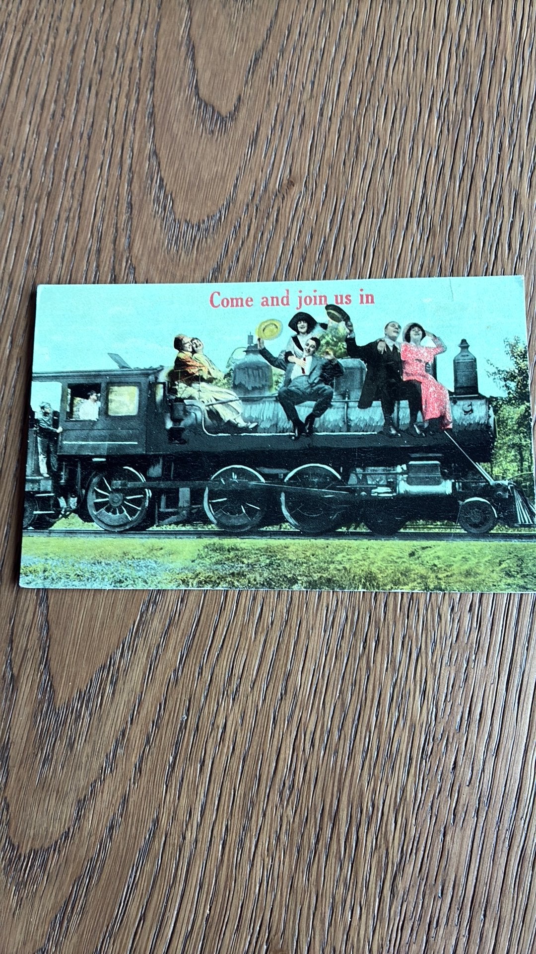 Fantasie.Locomotief,kom en ga met ons mee., Verzamelen, Ansichtkaarten | Themakaarten, Ophalen of Verzenden, Ongelopen, Overige thema's