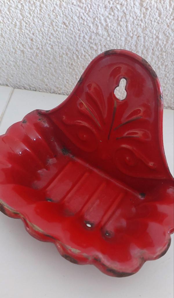 Vintage rood emaille zeepbakje - wandmodel, Antiek en Kunst, Antiek | Emaille, Ophalen of Verzenden