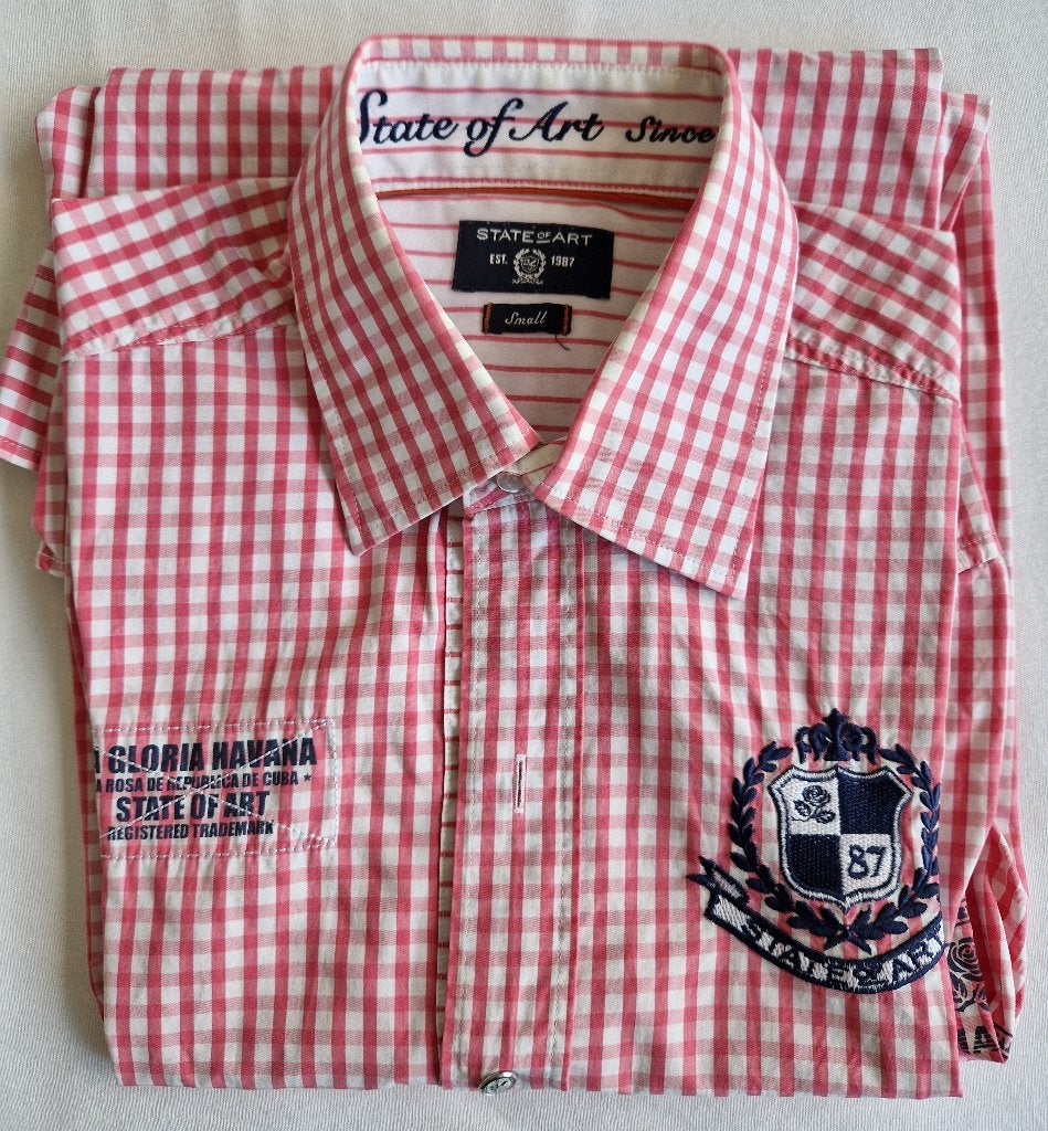 Heren overhemd State of art roze geblokt motief lange mouw, State of Art, Zo goed als nieuw, Roze, Halswijdte 39/40 (M)