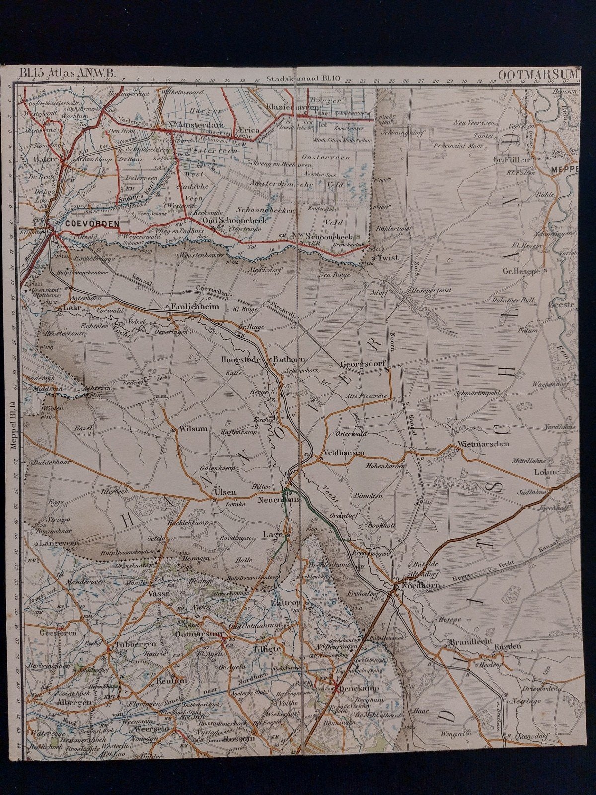15 / Ootmarsum en omgeving plattegrond ANWB uit 1920, Boeken, Gelezen, ANWB, Ophalen of Verzenden, Landkaart