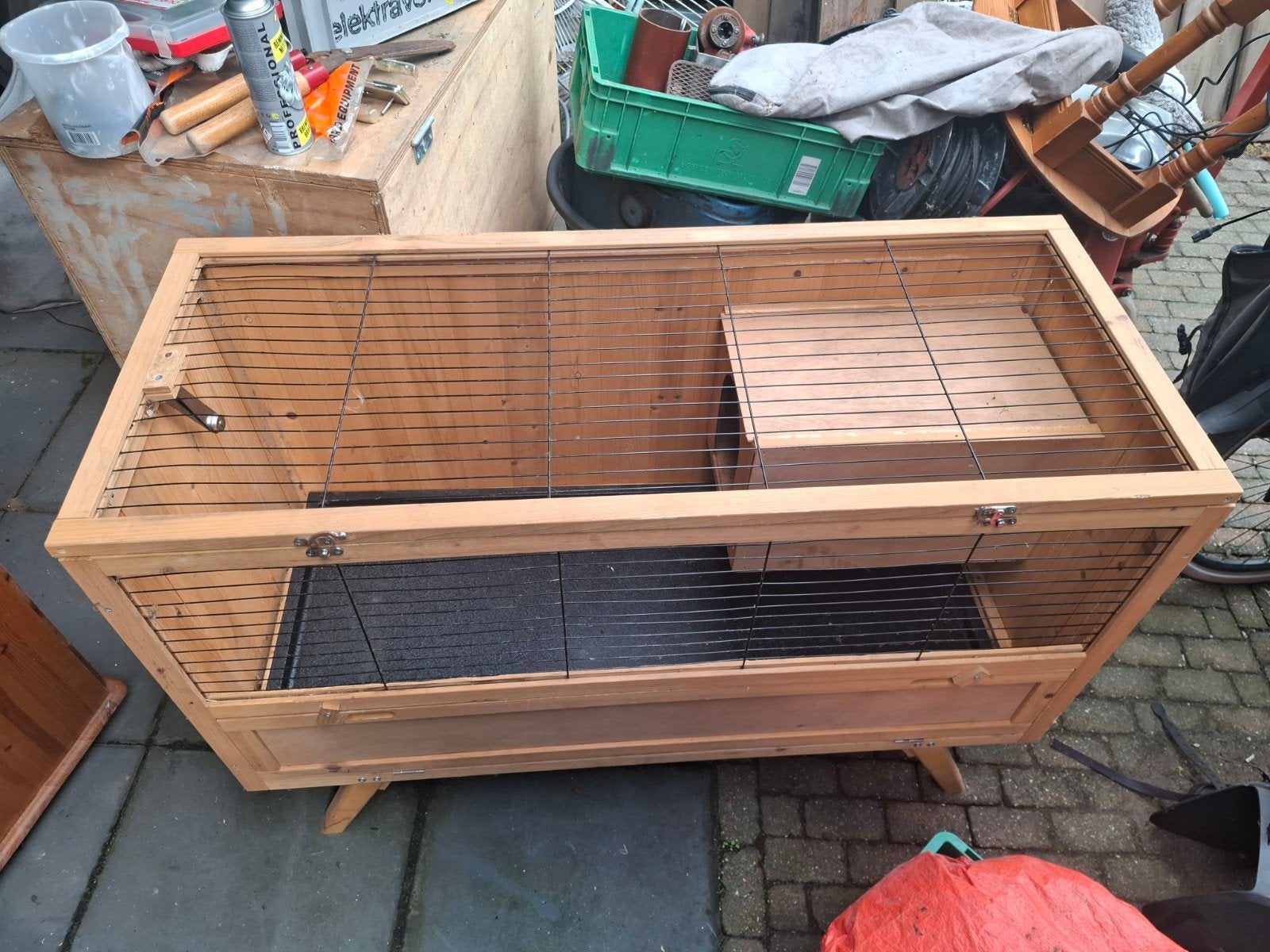 houten konijnenhok groot, Chinchilla, 60 tot 90 cm, Ophalen of Verzenden, Zo goed als nieuw