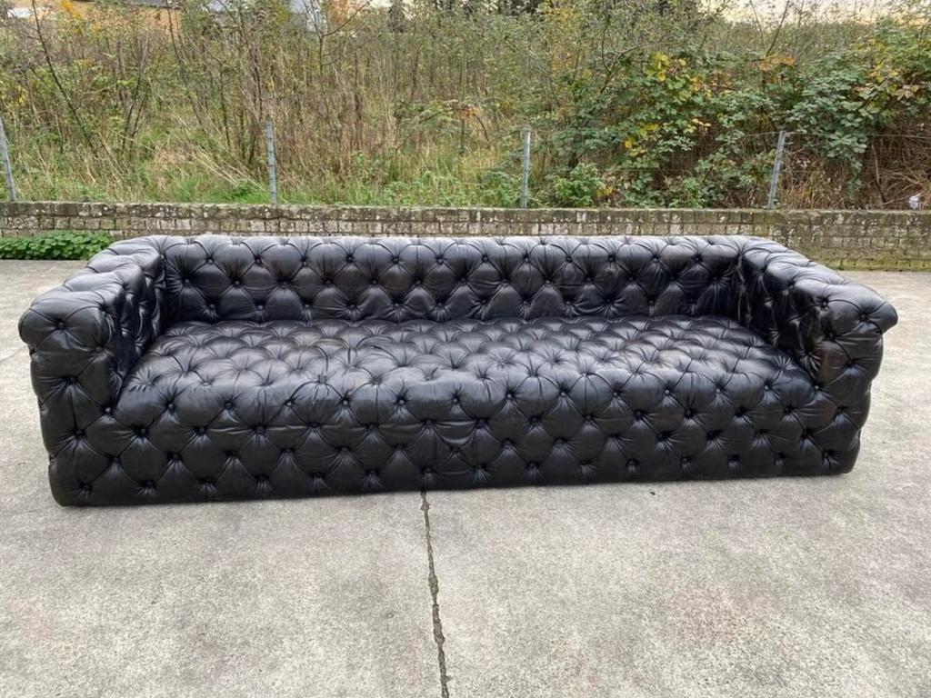 XXL Vintage Chesterfield Leren Bank 300 cm, Ophalen, Gebruikt, 300 cm of meer, Rechte bank