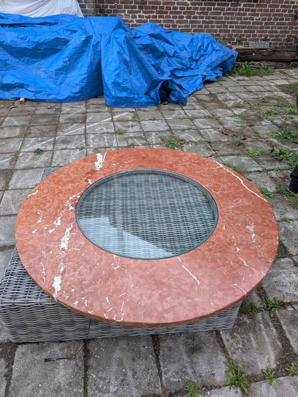 Grote marmeren ring met glasplaat, Huis en Inrichting, Ophalen, Gebruikt, Rond, Glas