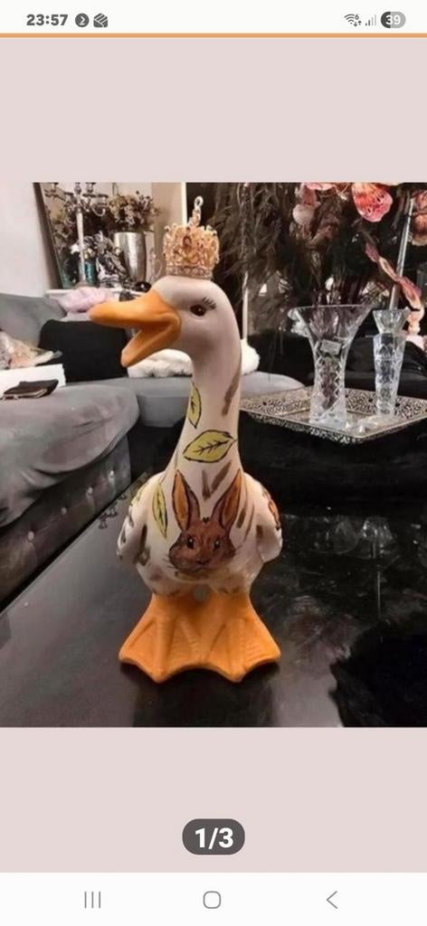 Decoratieve Eend met Kroon - Uniek Woonaccessoire, Verzamelen, Beelden en Beeldjes, Ophalen of Verzenden, Nieuw, Dier