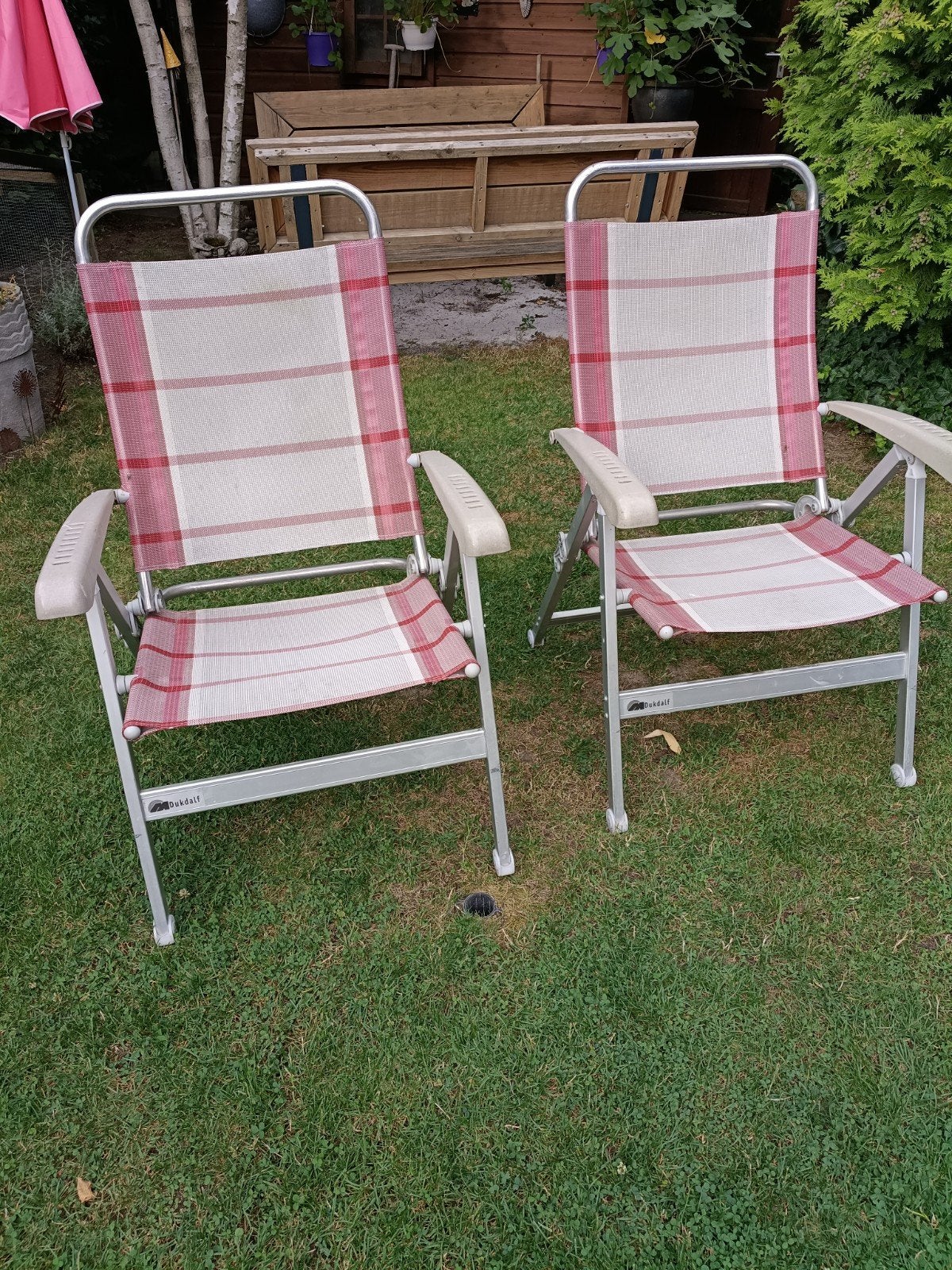 Twee Dukdalf camping stoelen, Ophalen, Gebruikt, Aluminium