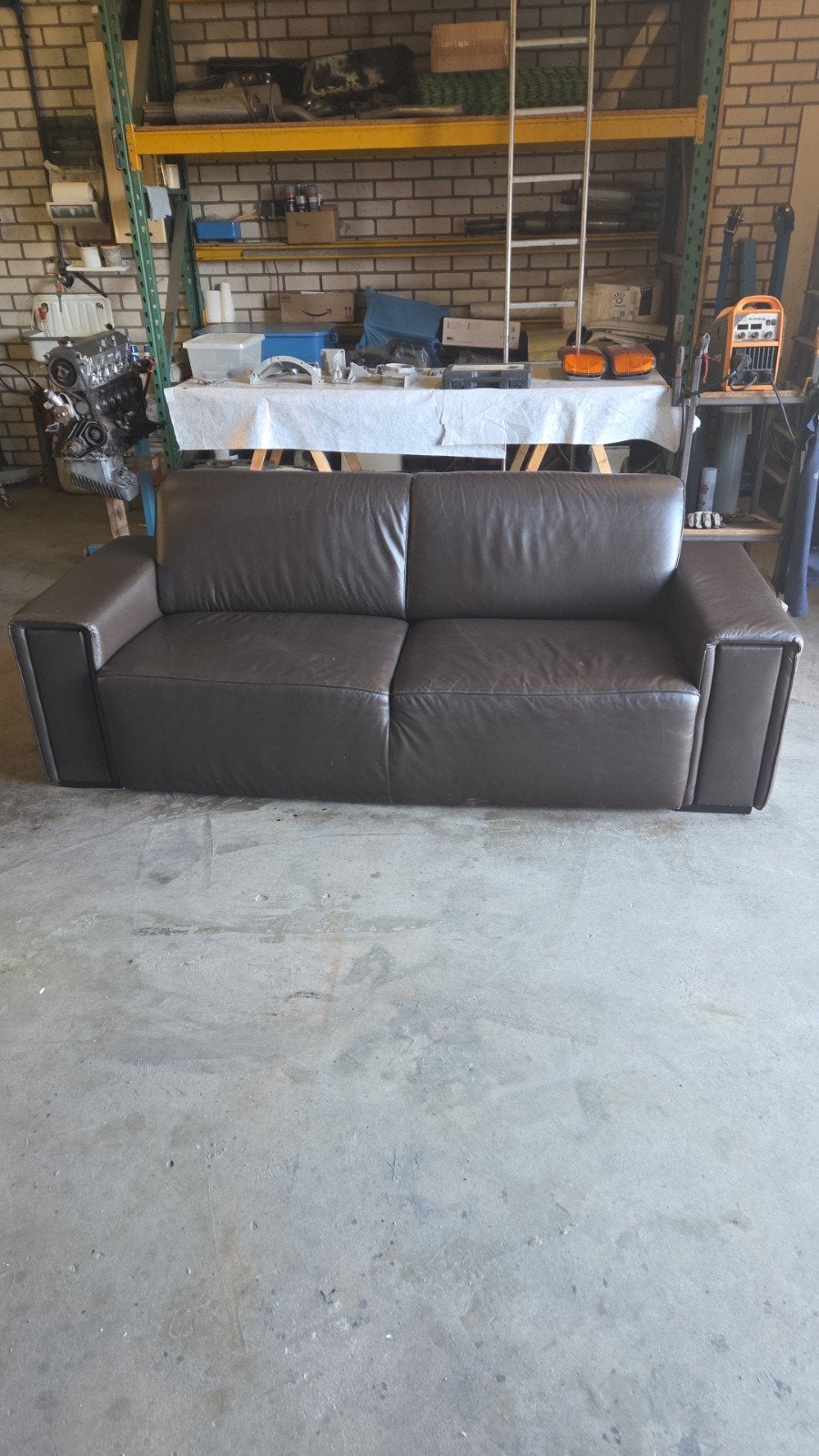 Leren 2-zitsbank - Bruin - 225x90x85 cm, Ophalen, Gebruikt, Tweepersoons, Rechte bank