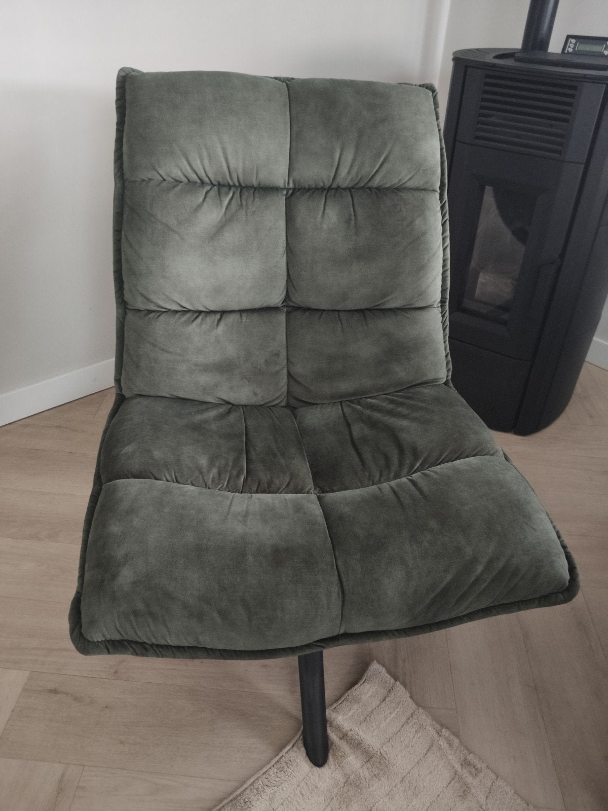 Comfortabele groene velvet fauteuil, Gebruikt, Overige kleuren, Modern comfort, Ophalen of Verzenden