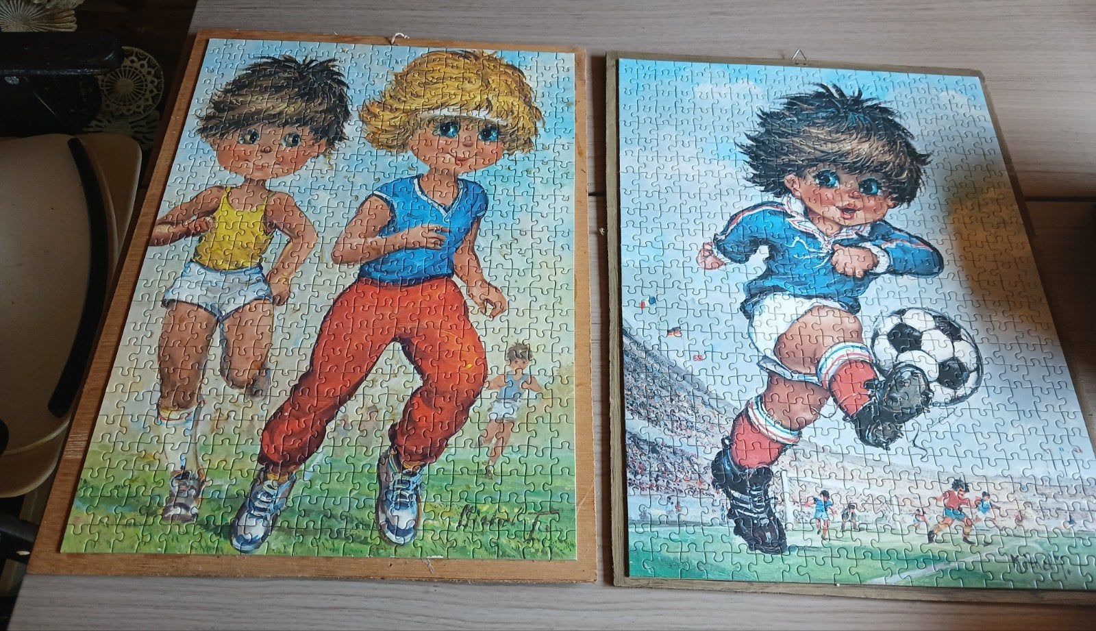 2 Vintage Legpuzzels Voetbal & Hardlopen - Michel Thomas, Ophalen of Verzenden, Huis en Inrichting