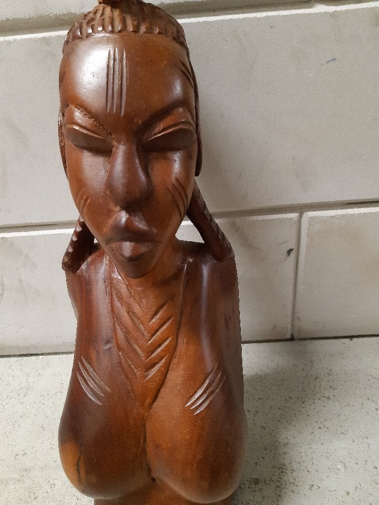 Borstbeeld  Afrikaans houten, Antiek en Kunst, Ophalen, Buste, Handgemaakt, 20 - 50 cm