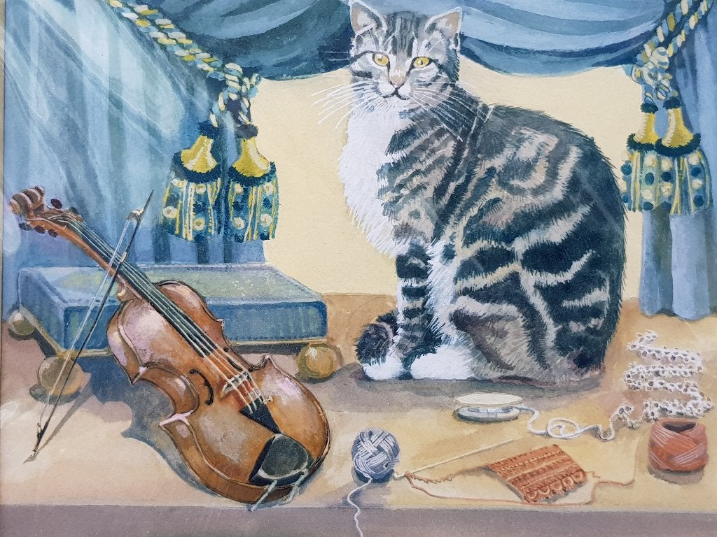 Mooie originele litho uit Engeland van poes of kat 27-28 cm., Antiek en Kunst, Kunst | Litho's en Zeefdrukken, Gelimiteerde oplage