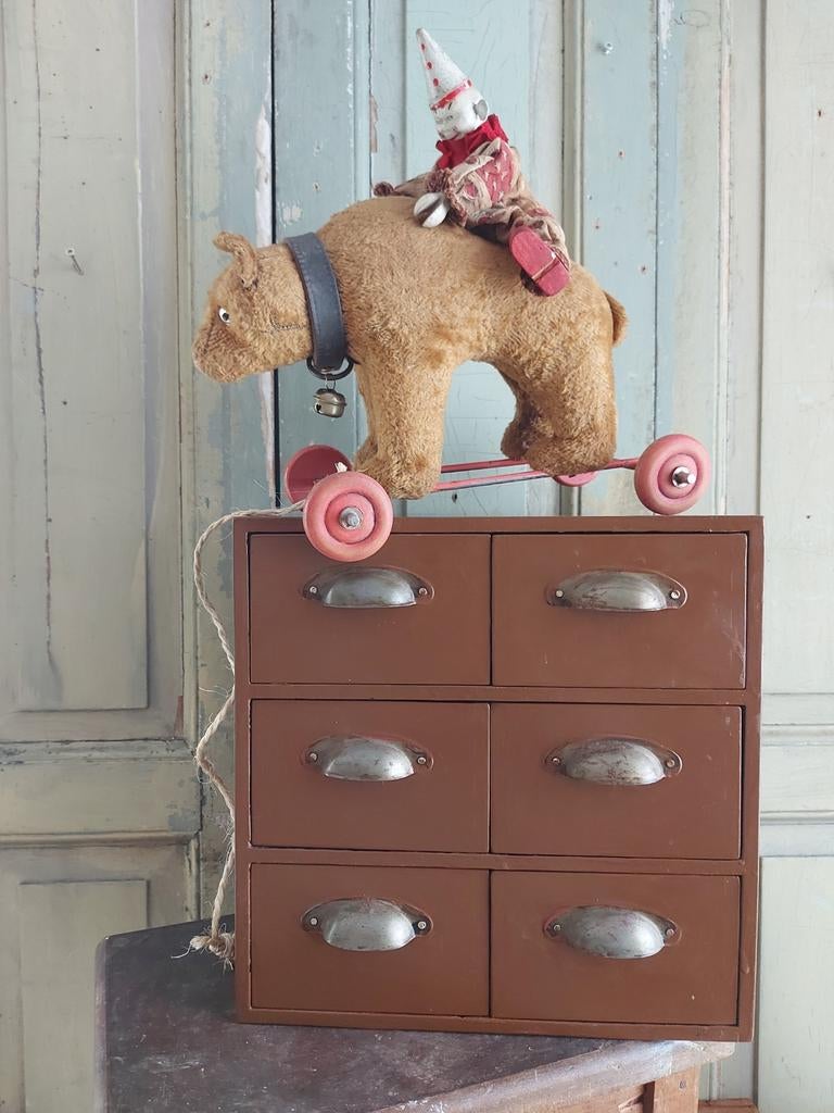 Leuk oud klein ladenkastje, 6 laden met komgrepen, Antiek en Kunst, Ophalen of Verzenden