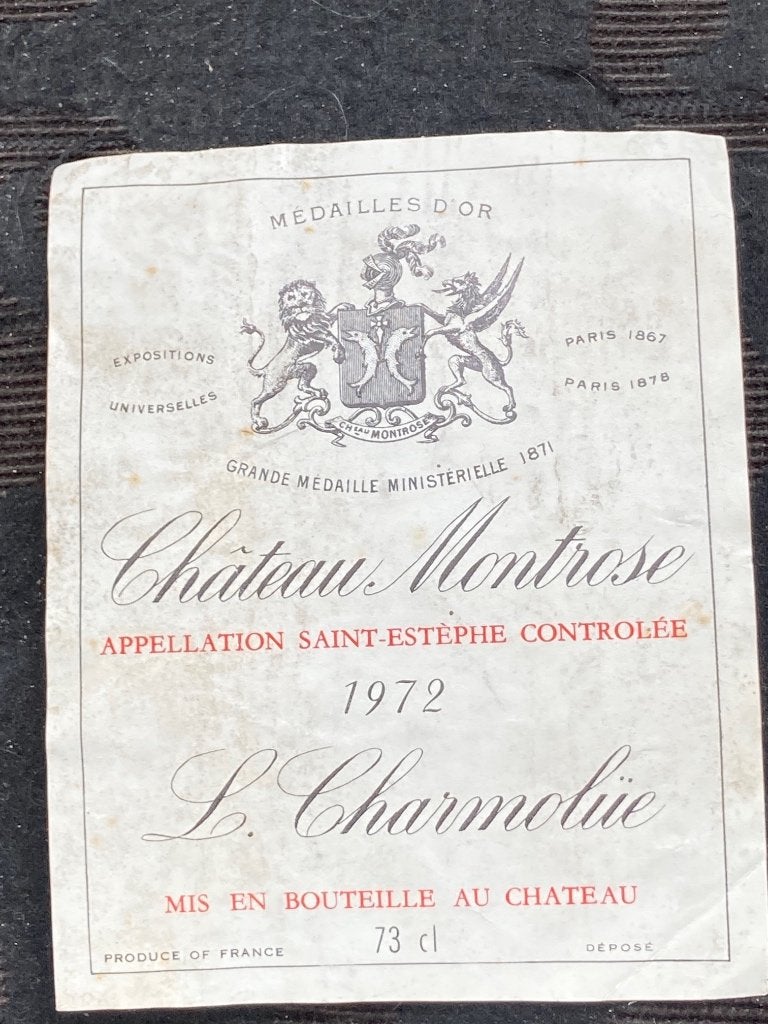 oud wijn etiquette uit 1972 Chateau Montrose, Ophalen of Verzenden, Frankrijk, Rode wijn