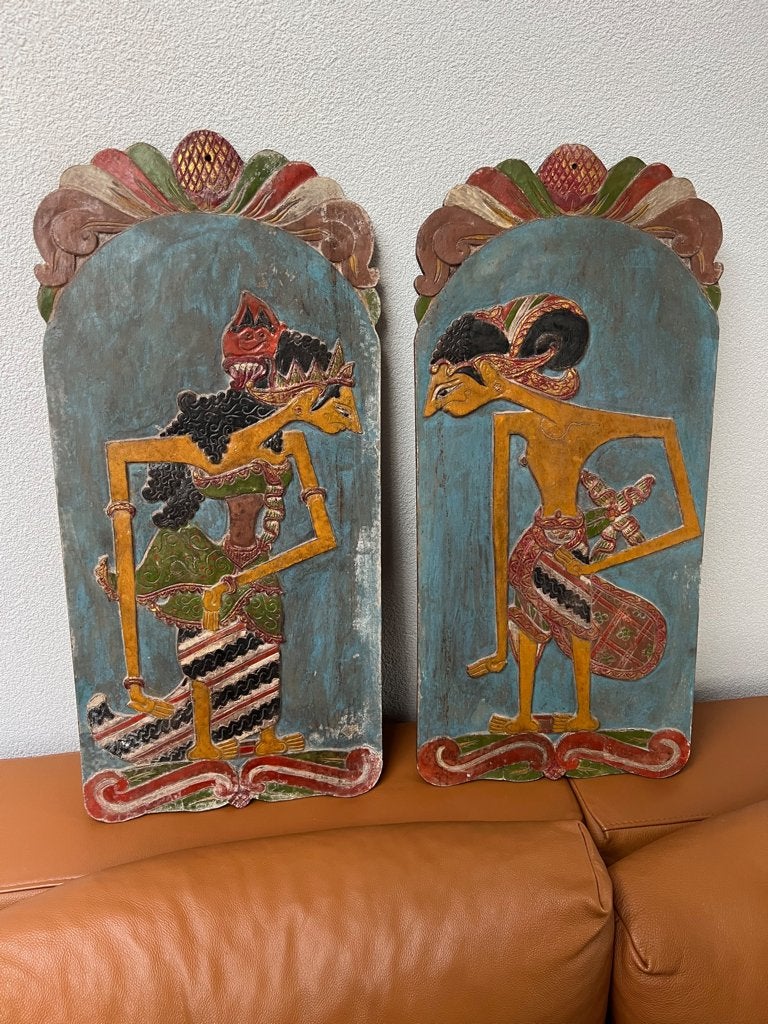 Wajang schaduw pop echtpaar houtsnijwerk wandpaneel set, Verburgt Vintage, Oosters, Meerkleurig, Nieuw