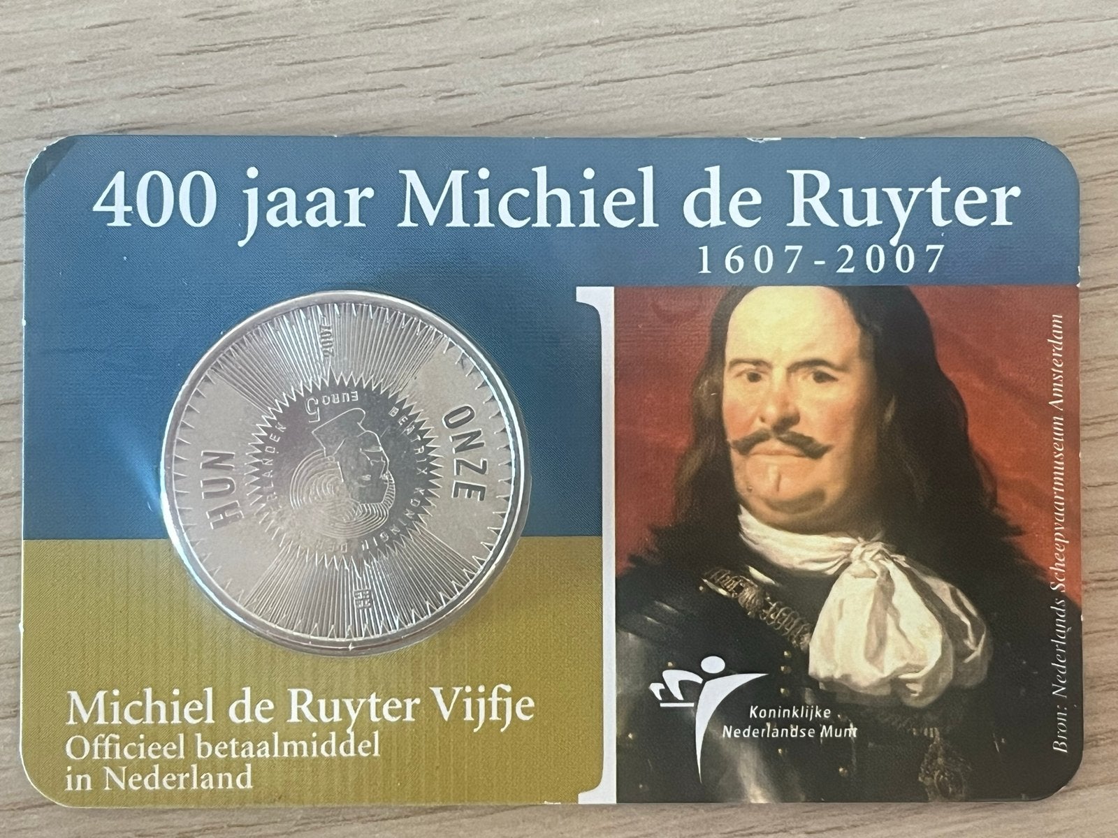 Zilveren Michiel de Ruyter Vijfje 2007 - 11.9g 92.5%, Zilver, Ophalen of Verzenden, Losse munt, 5 gulden