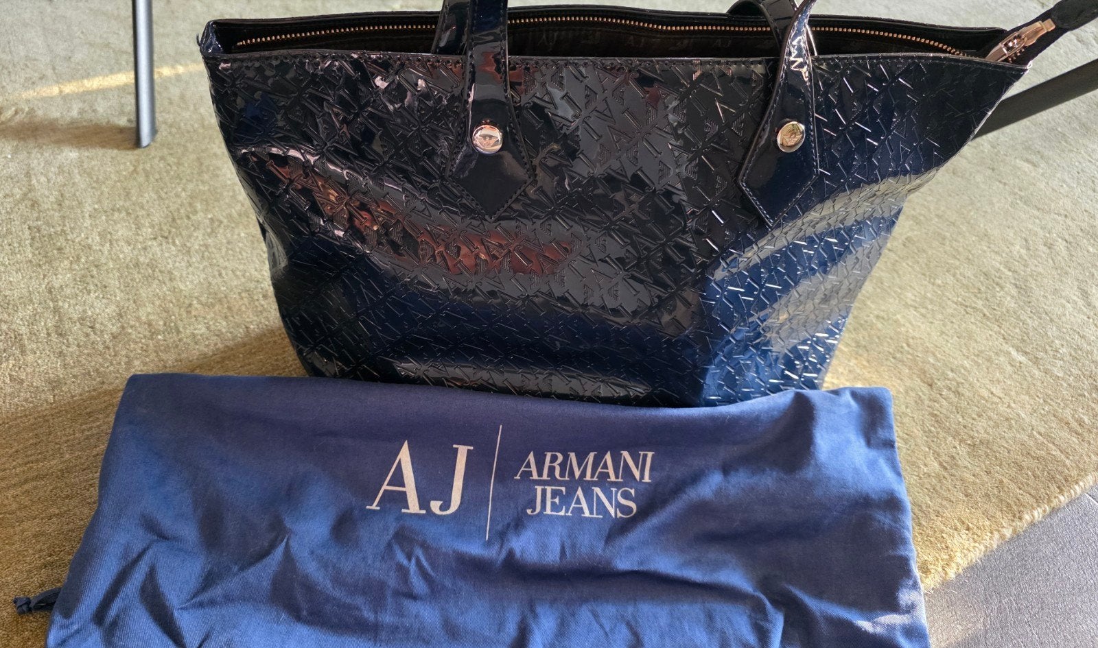 Armani Jeans Shopper - Donkerblauw Lakleer, incl. stofhoes, Ophalen, Nieuw, Blauw, Shopper