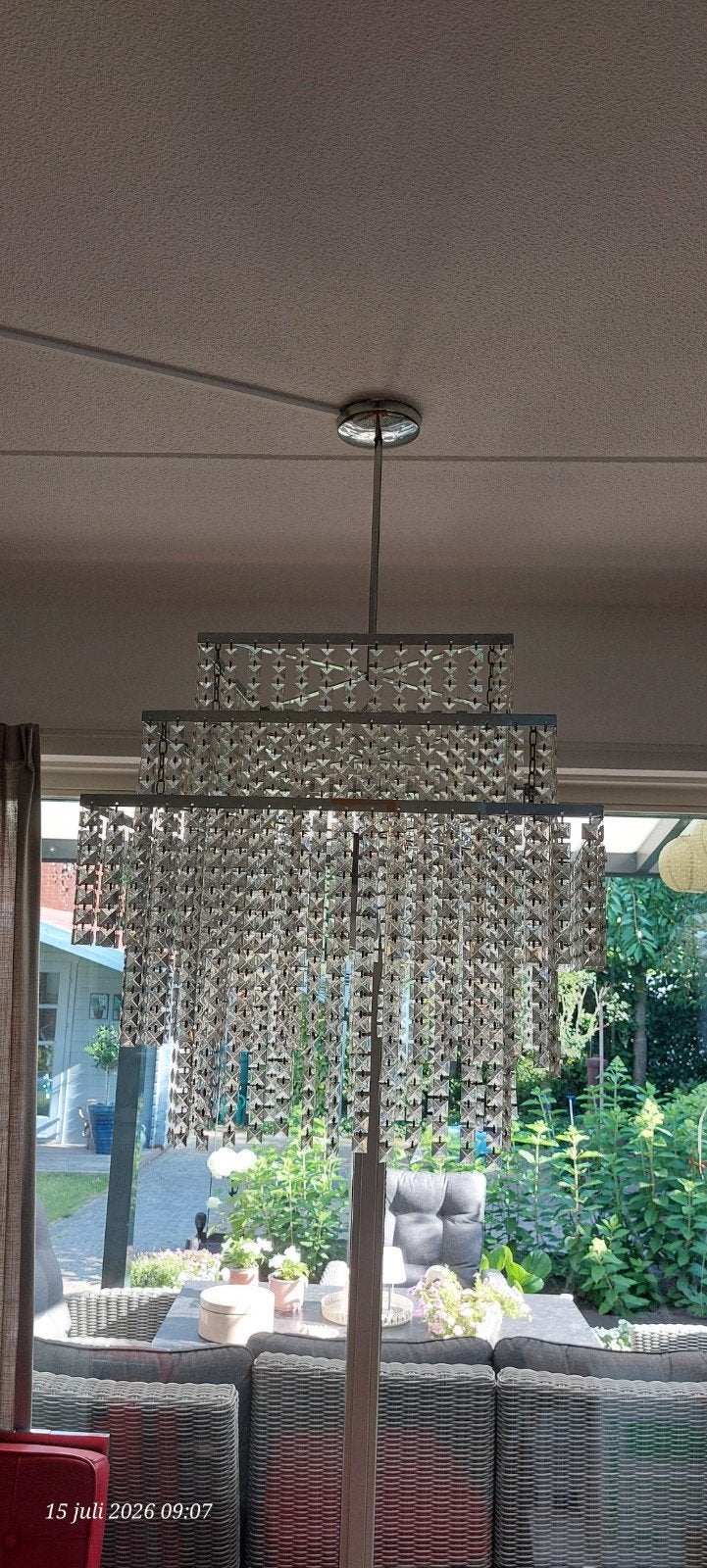 Moderne kristallen kroonluchter - 3 lagen, Ophalen, Modern, Glamour, Kristal, Overige fittingen, Zo goed als nieuw