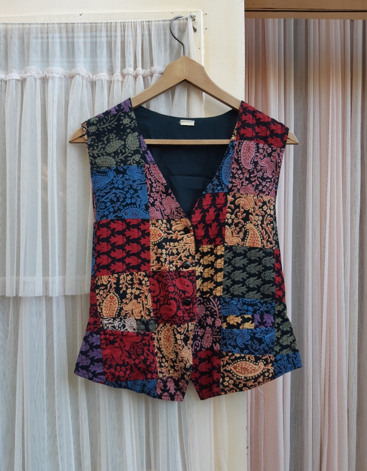 Patchwork vintage gilet hesje M, Maat 38/40 (M), Zwart, Ophalen of Verzenden, Zonder mouw